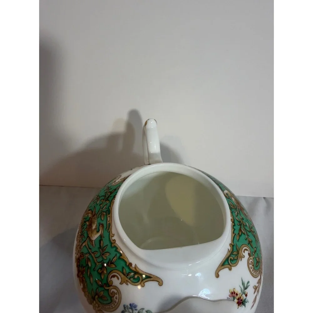 Coalport Montrose Green Bone China Teapot Floral Bird Gold Trim England 7in